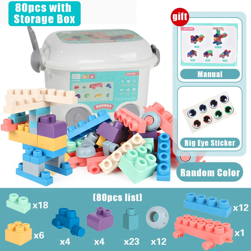 Boxed Baby Toy 3D Soft Plastic Building Blocks Compatible Touch Hand Teethers Blocks DIY Rubber Block Toy for Children Gift