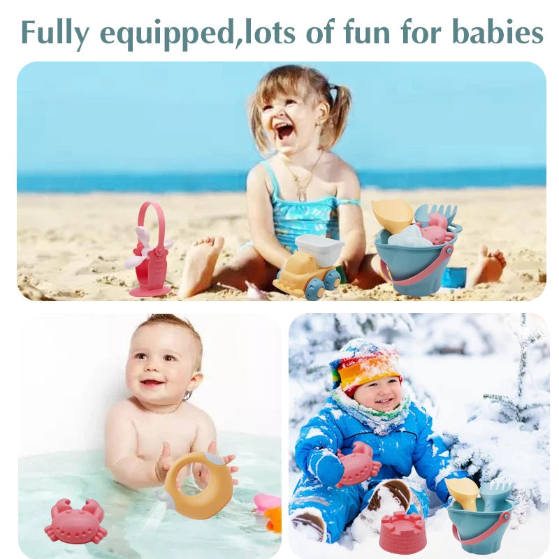 Summer Silicone Soft Baby Beach Toys Baby Beach Game Toy Children Sandbox Set Kit Summer Toy for Beach Play Sand Water Play Cart
