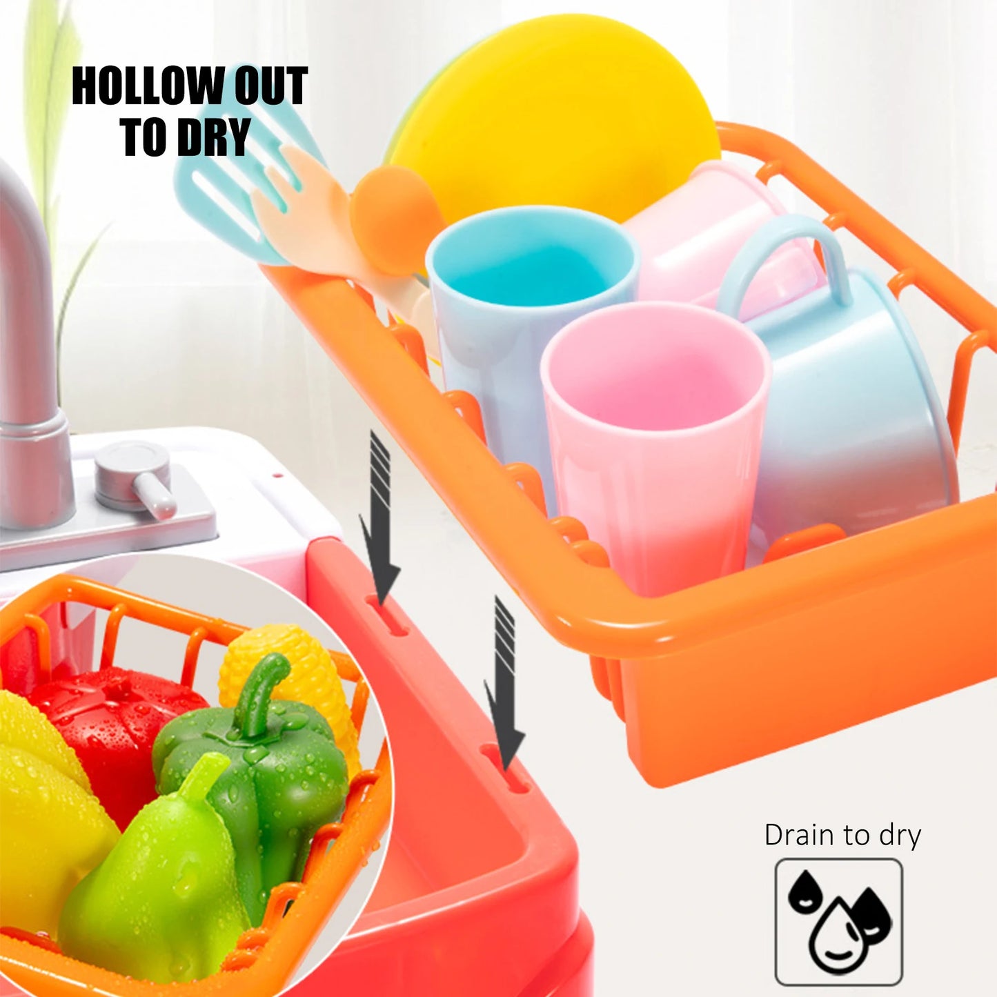 Doki Toy Kitchen Children Dishwasher Table Toy Simulation Sink Faucet Circulating Water Electric Wash Table Kids Role Play Toys