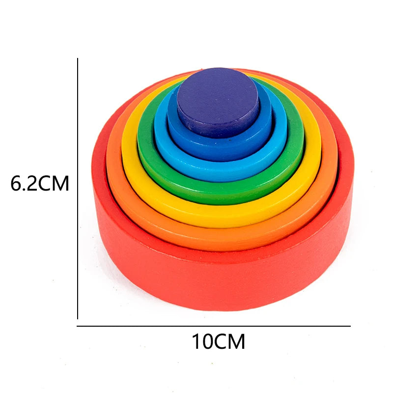 Baby Toys Rainbow Building Blocks Wooden Toys For Kids Creative Rainbow Stacker Montessori Educational Toy For Children
