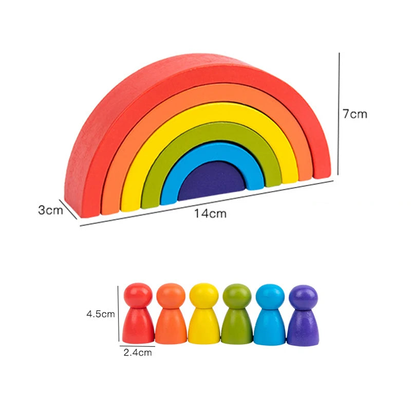 Baby Toys Rainbow Building Blocks Wooden Toys For Kids Creative Rainbow Stacker Montessori Educational Toy For Children