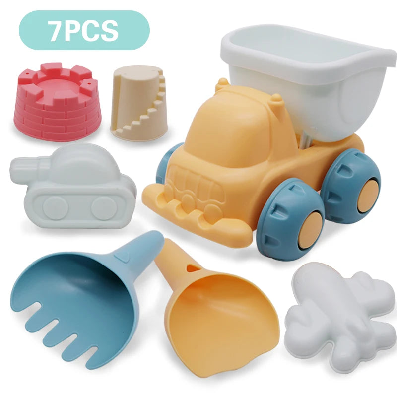 Summer Silicone Soft Baby Beach Toys Baby Beach Game Toy Children Sandbox Set Kit Summer Toy for Beach Play Sand Water Play Cart