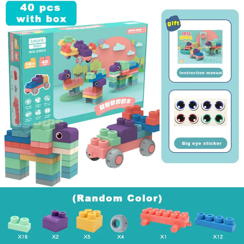 Boxed Baby Toy 3D Soft Plastic Building Blocks Compatible Touch Hand Teethers Blocks DIY Rubber Block Toy for Children Gift