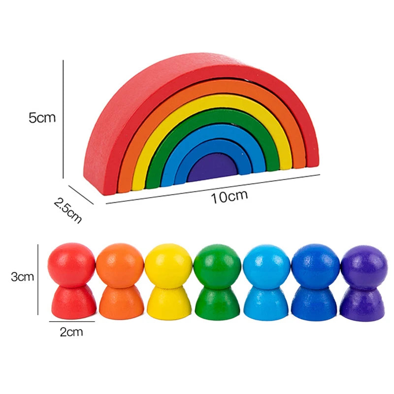 Baby Toys Rainbow Building Blocks Wooden Toys For Kids Creative Rainbow Stacker Montessori Educational Toy For Children