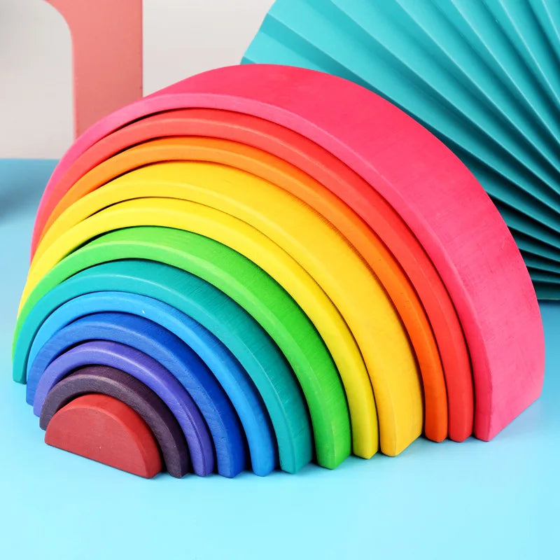 Baby Toys Rainbow Building Blocks Wooden Toys For Kids Creative Rainbow Stacker Montessori Educational Toy For Children