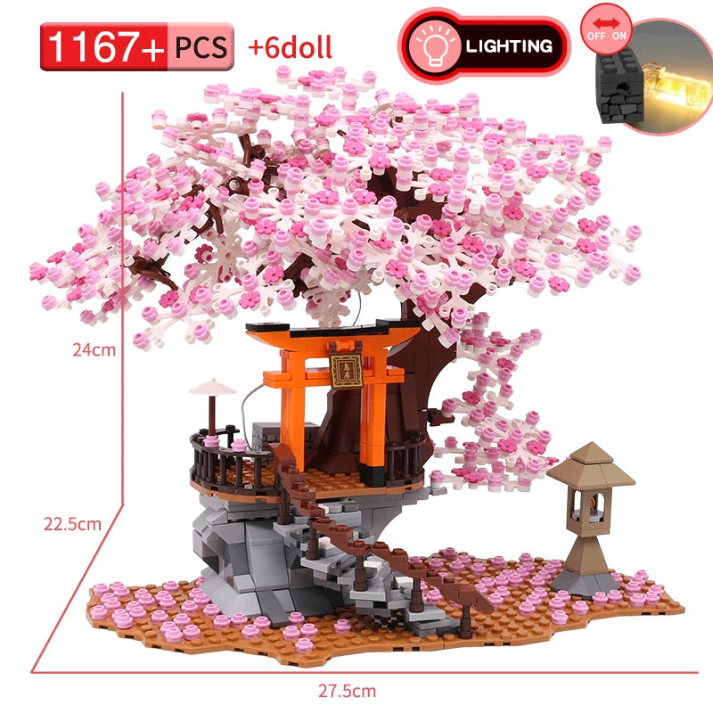 Classic Block City Street View Idea Sakura Inari Shrine Bricks Friends Cherry Blossom House Tree Building Blocks Toys Kids Gift