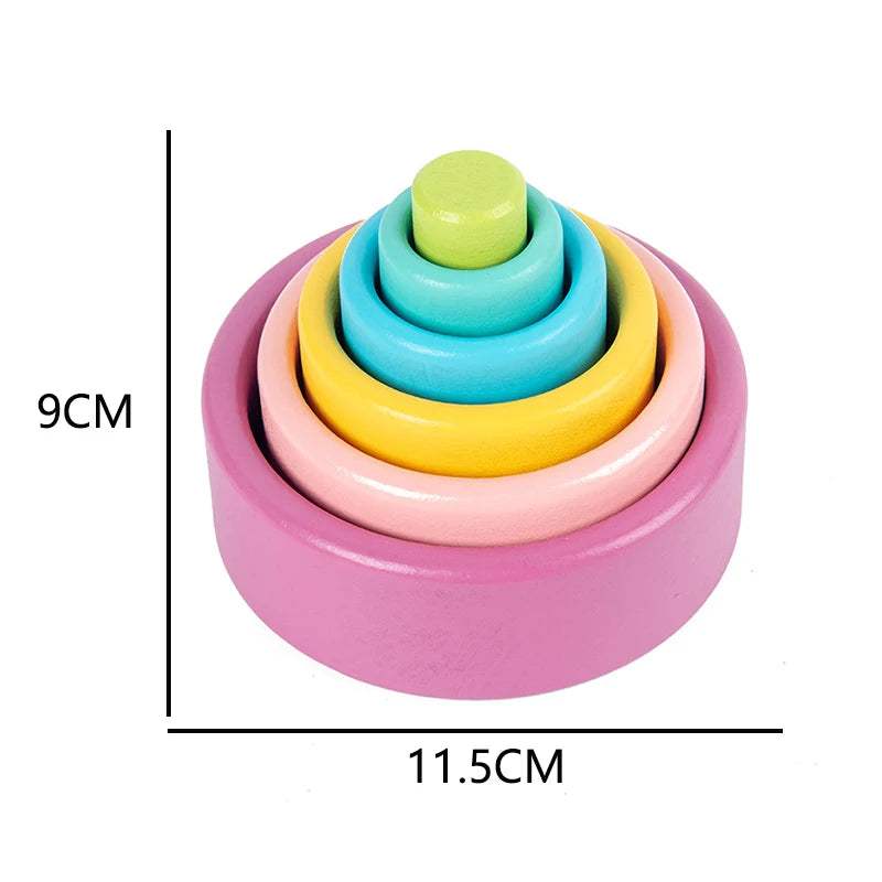 Baby Toys Rainbow Building Blocks Wooden Toys For Kids Creative Rainbow Stacker Montessori Educational Toy For Children