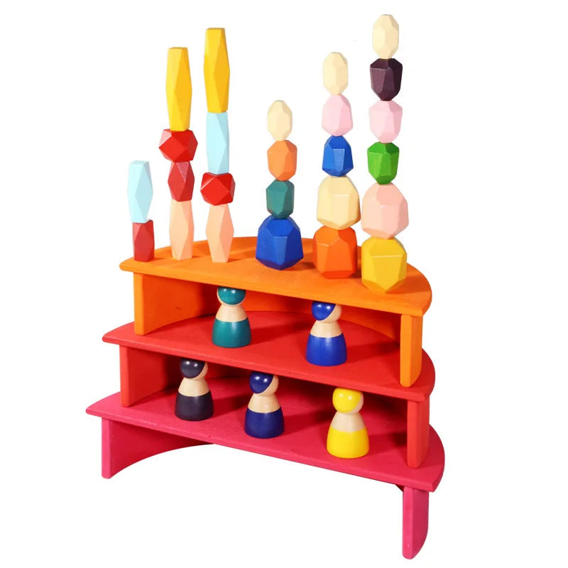 Baby Toys Rainbow Building Blocks Wooden Toys For Kids Creative Rainbow Stacker Montessori Educational Toy For Children
