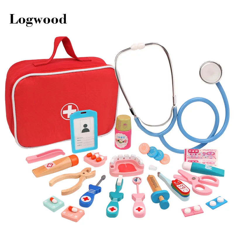 Wooden Pretend Play Doctor Educationa Toys for Children Medical Simulation Medicine Chest Set for Kids Interest Development