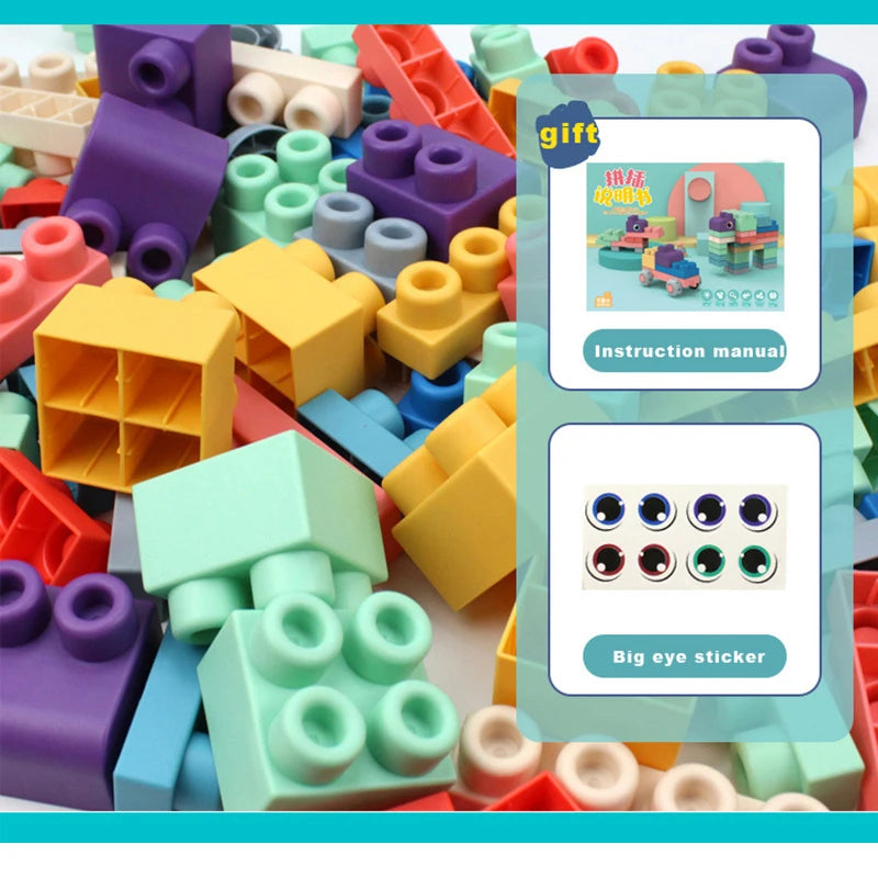 Boxed Baby Toy 3D Soft Plastic Building Blocks Compatible Touch Hand Teethers Blocks DIY Rubber Block Toy for Children Gift