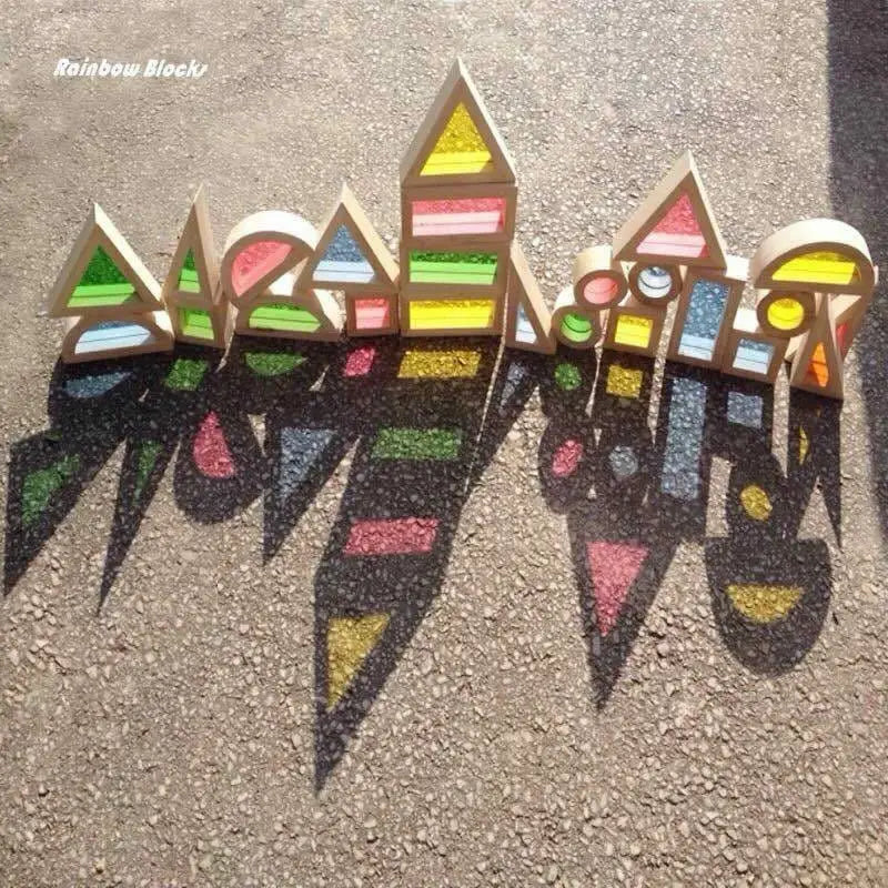 Wooden Rainbow Stacking Blocks Creative Colorful Learning And Educational Construction Light transmission Building Toy For Kids