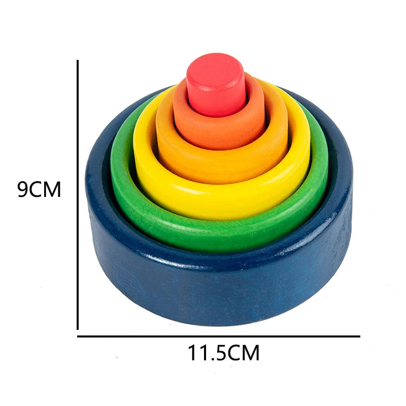 Baby Toys Rainbow Building Blocks Wooden Toys For Kids Creative Rainbow Stacker Montessori Educational Toy For Children