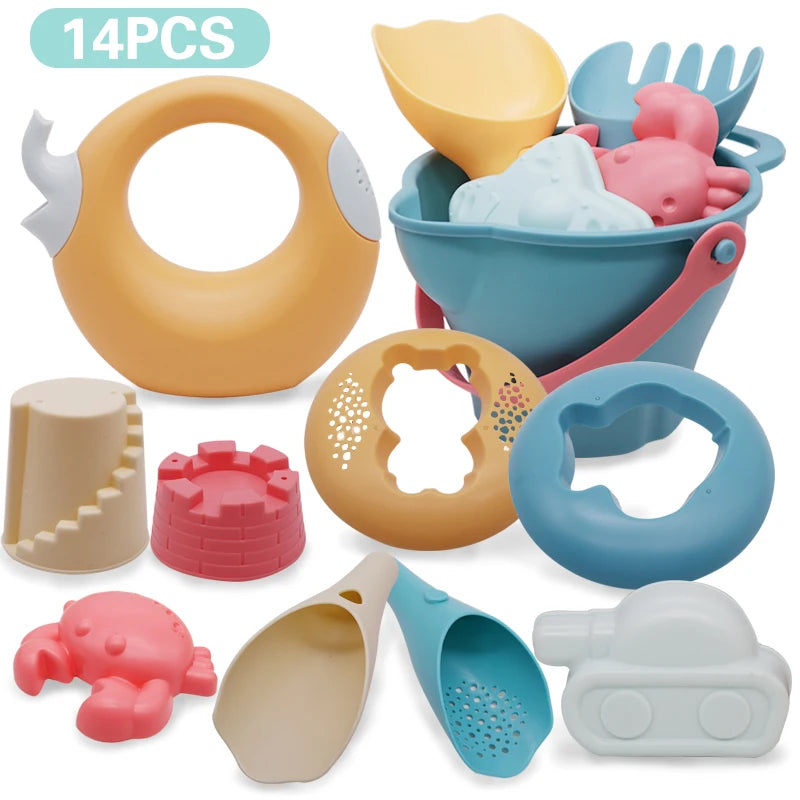 Summer Silicone Soft Baby Beach Toys Baby Beach Game Toy Children Sandbox Set Kit Summer Toy for Beach Play Sand Water Play Cart