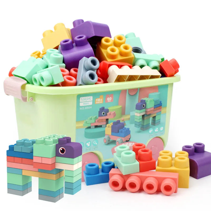 Boxed Baby Toy 3D Soft Plastic Building Blocks Compatible Touch Hand Teethers Blocks DIY Rubber Block Toy for Children Gift