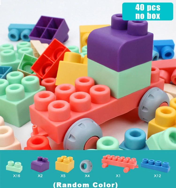 Boxed Baby Toy 3D Soft Plastic Building Blocks Compatible Touch Hand Teethers Blocks DIY Rubber Block Toy for Children Gift