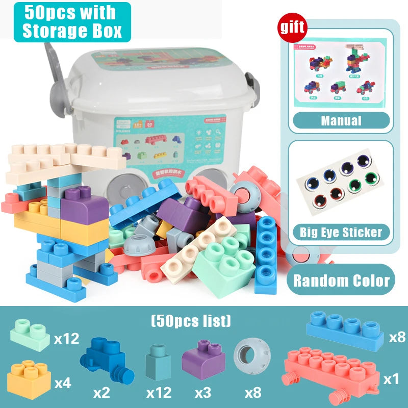 Boxed Baby Toy 3D Soft Plastic Building Blocks Compatible Touch Hand Teethers Blocks DIY Rubber Block Toy for Children Gift