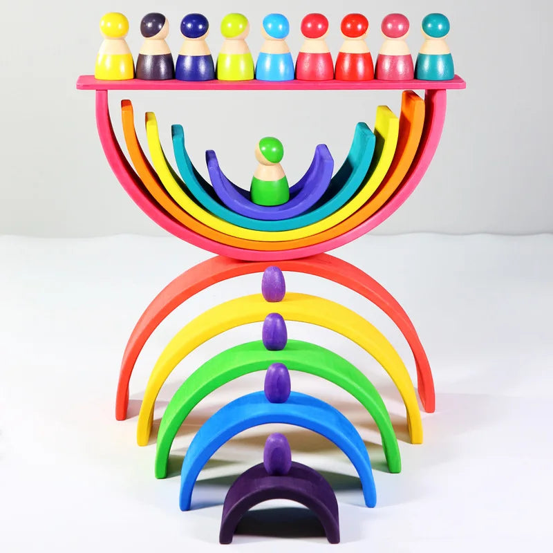 Baby Toys Rainbow Building Blocks Wooden Toys For Kids Creative Rainbow Stacker Montessori Educational Toy For Children