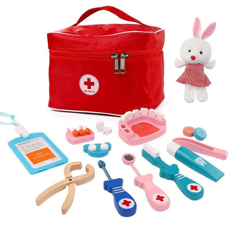 Baby Wooden Pretend Play Doctor Educationa Toys for Children Medical Simulation Medicine Chest Set for Kids Interest Development