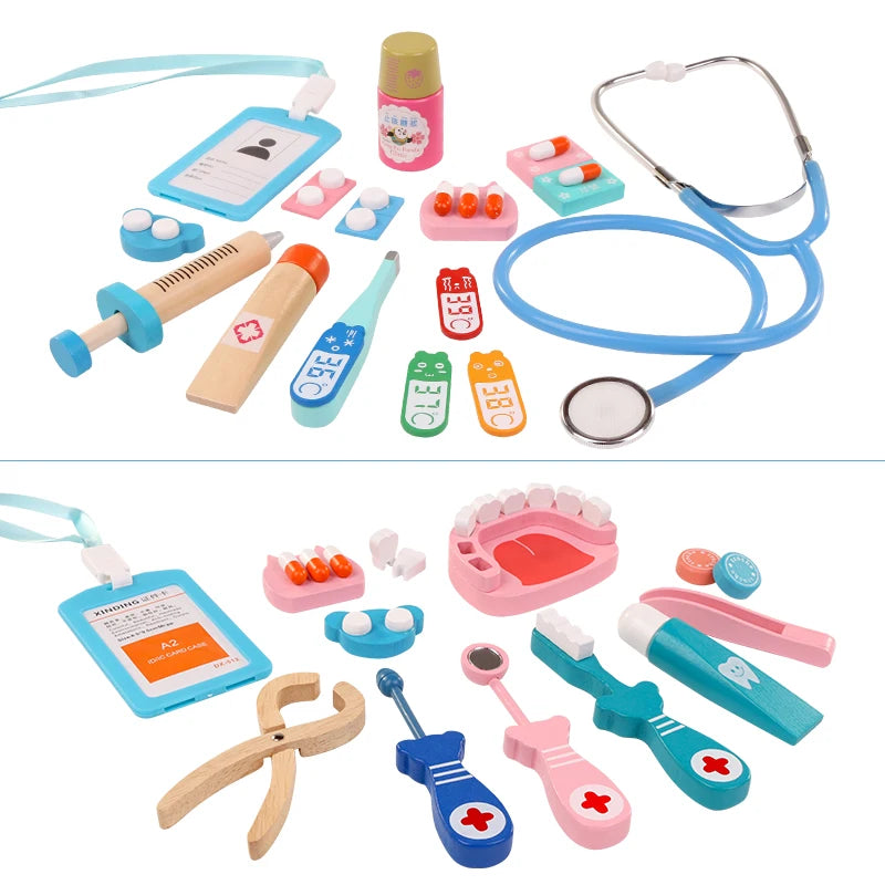 Baby Wooden Pretend Play Doctor Educationa Toys for Children Medical Simulation Medicine Chest Set for Kids Interest Development