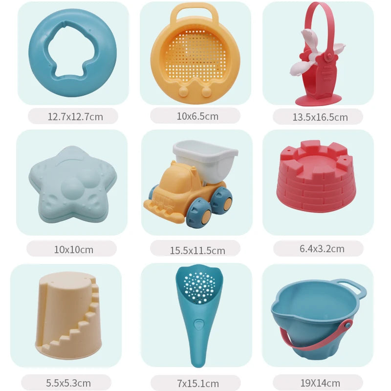 Summer Silicone Soft Baby Beach Toys Baby Beach Game Toy Children Sandbox Set Kit Summer Toy for Beach Play Sand Water Play Cart