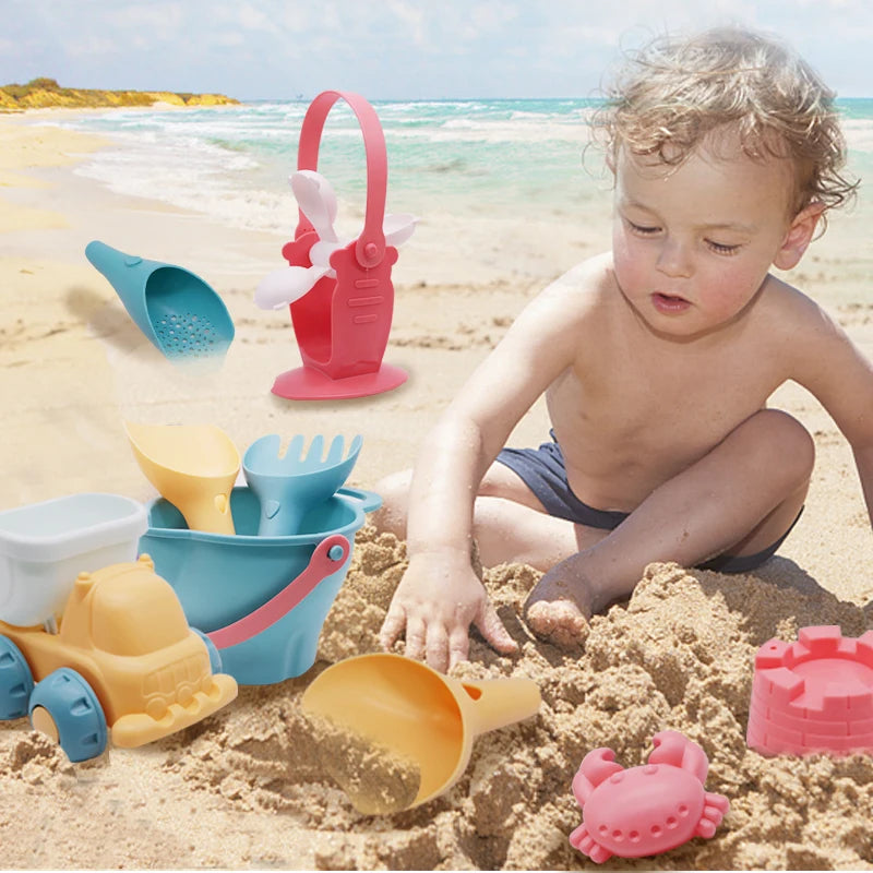 Summer Silicone Soft Baby Beach Toys Baby Beach Game Toy Children Sandbox Set Kit Summer Toy for Beach Play Sand Water Play Cart