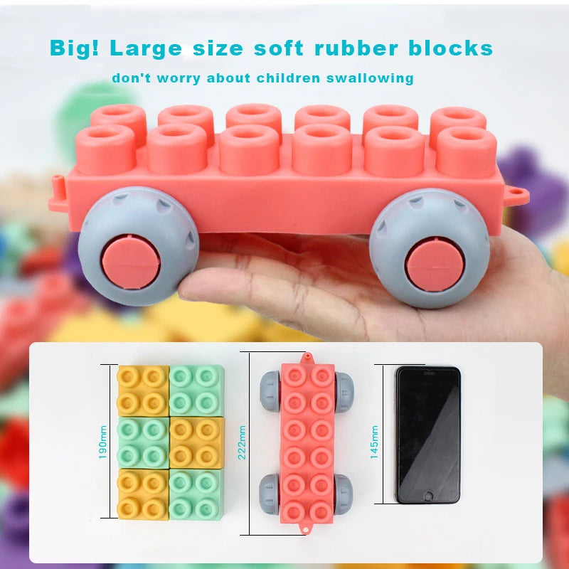 Boxed Baby Toy 3D Soft Plastic Building Blocks Compatible Touch Hand Teethers Blocks DIY Rubber Block Toy for Children Gift