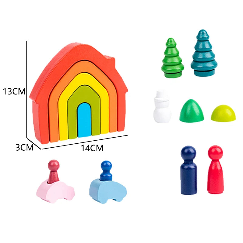 Baby Toys Rainbow Building Blocks Wooden Toys For Kids Creative Rainbow Stacker Montessori Educational Toy For Children
