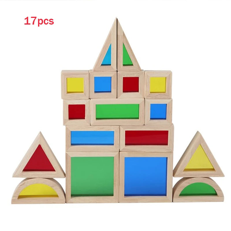 Wooden Rainbow Stacking Blocks Creative Colorful Learning And Educational Construction Light transmission Building Toy For Kids